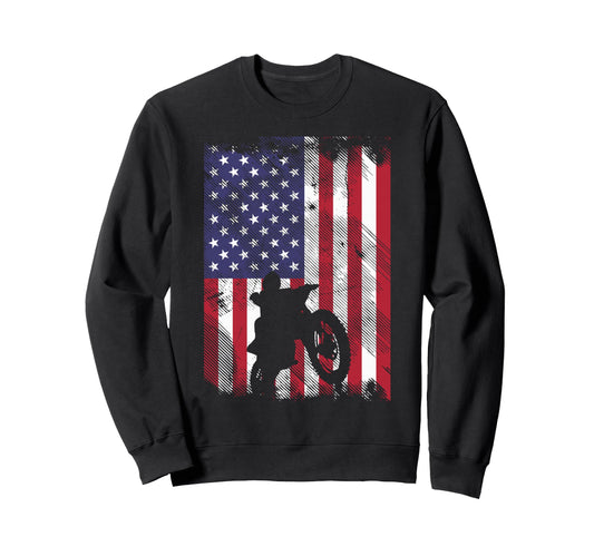 American Flag Dirt Bike Motocross Sweatshirt - Graphic Print for Adults - T-Shirt, Sweatshirt, Hoodie