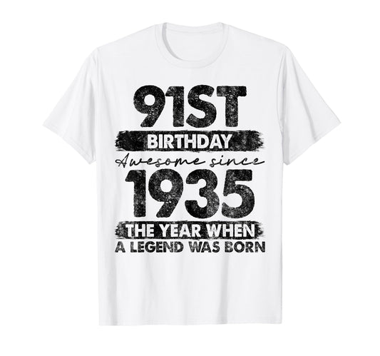 91 Year Old Gifts 1935 91St Birthday T-Shirt - Minimalist Print Unisex - T-Shirt, Sweatshirt, Hoodie