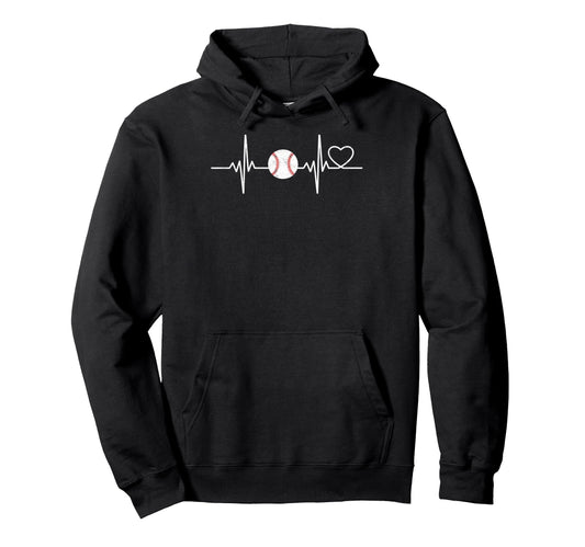 Baseball Ball Heartbeat Player Coach Hoodie - Minimalist Print for Adults - T-Shirt, Sweatshirt, Hoodie