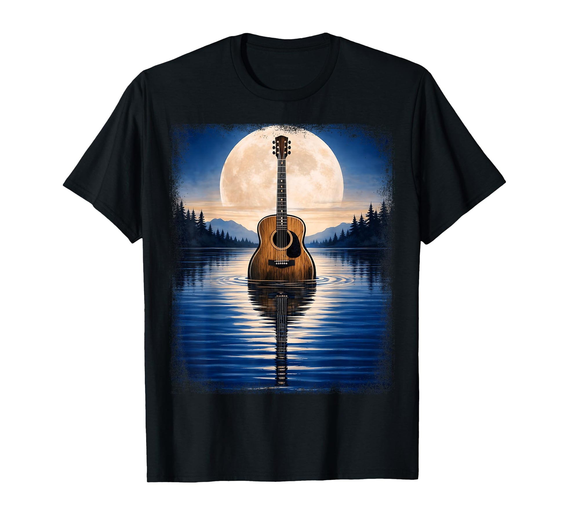 Guitar Lake Reflection Shadow Musician T-Shirt - Unique Graphic Unisex - T-Shirt, Sweatshirt, Hoodie