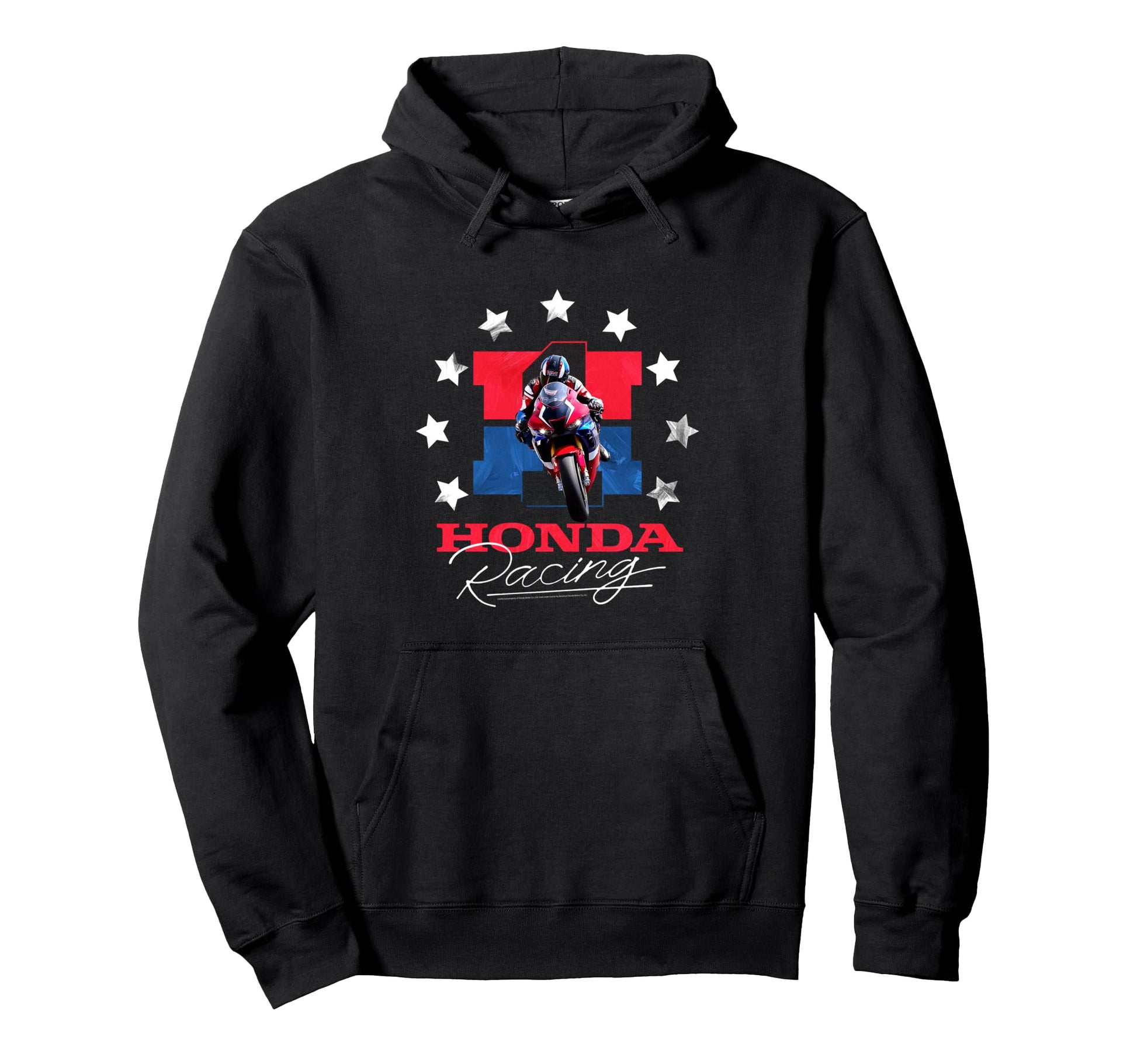 Honda Racing Red White Blue Stars Hoodie - Novelty Apparel for Adults - T-Shirt, Sweatshirt, Hoodie