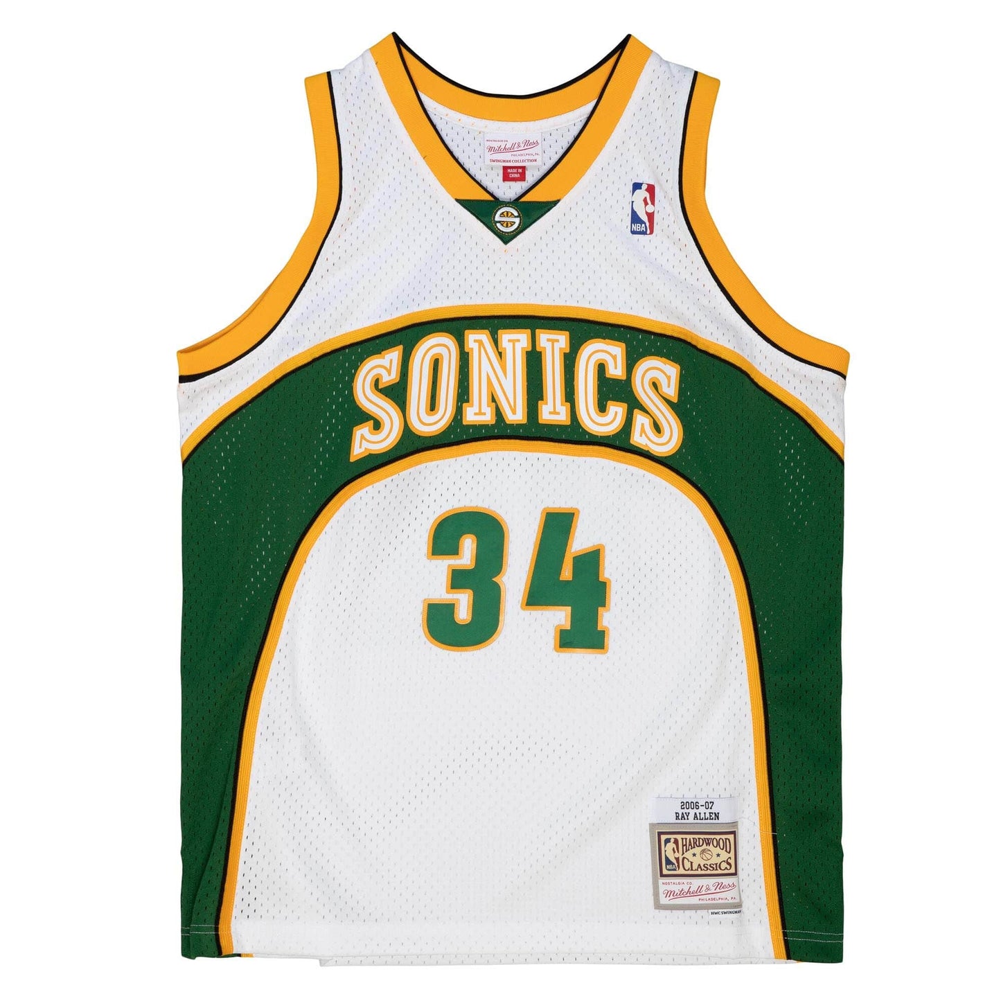 SuperSonics No. 34 white 06-07 Mitchell retro jersey - Ray Allen basketball jersey product view 1