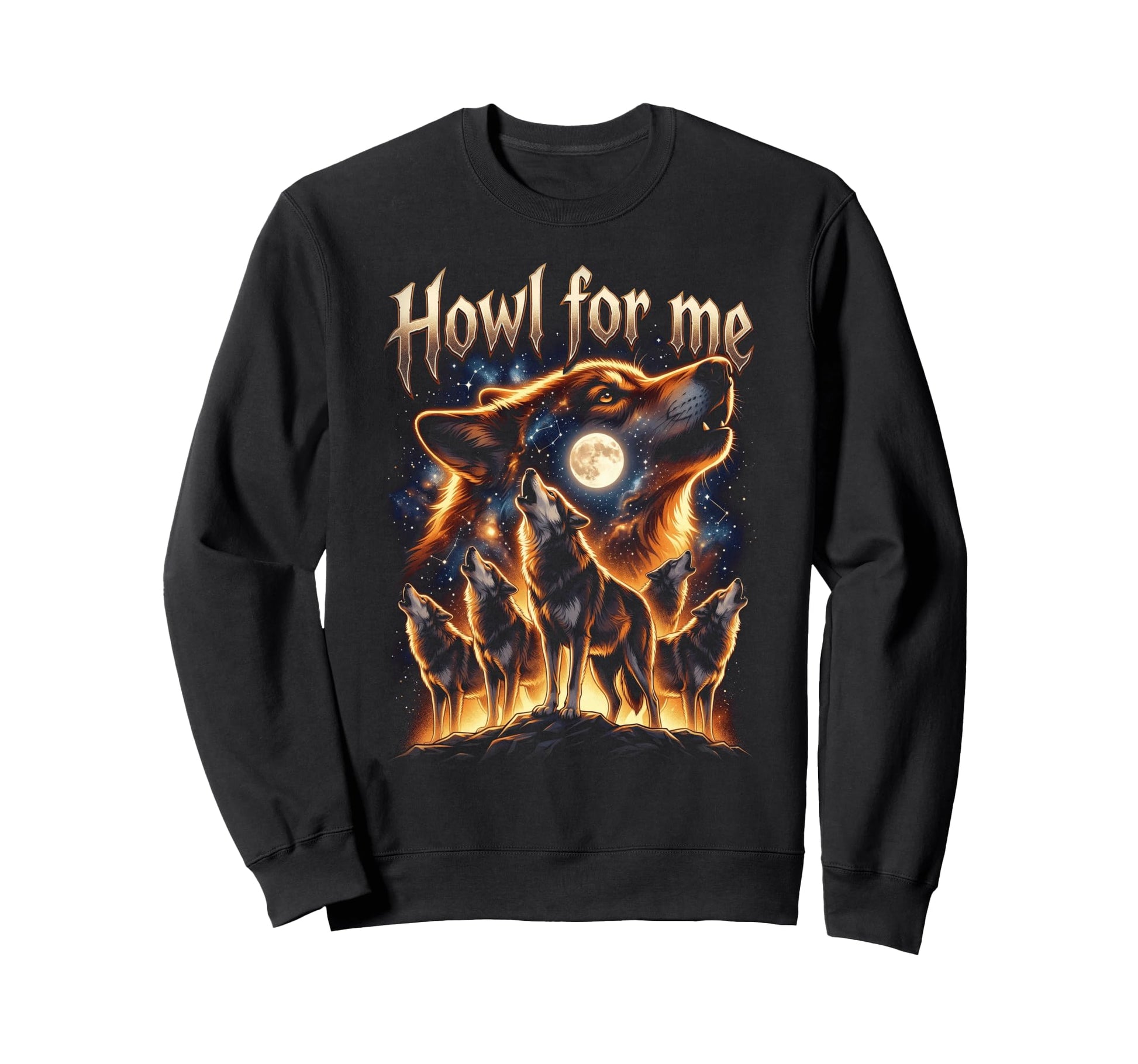 Howl Me Cosmic Wolf Pack Starry Sweatshirt - Aesthetic Graphic for Adults - T-Shirt, Sweatshirt, Hoodie