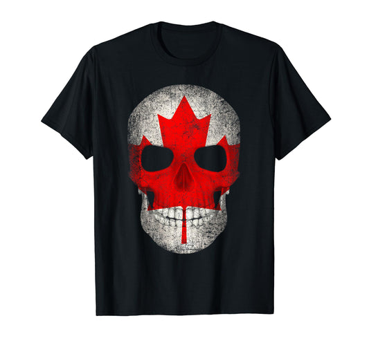 Canada Flag Canadian Skull Hockey T-Shirt - Streetwear Style for Adults - T-Shirt, Sweatshirt, Hoodie