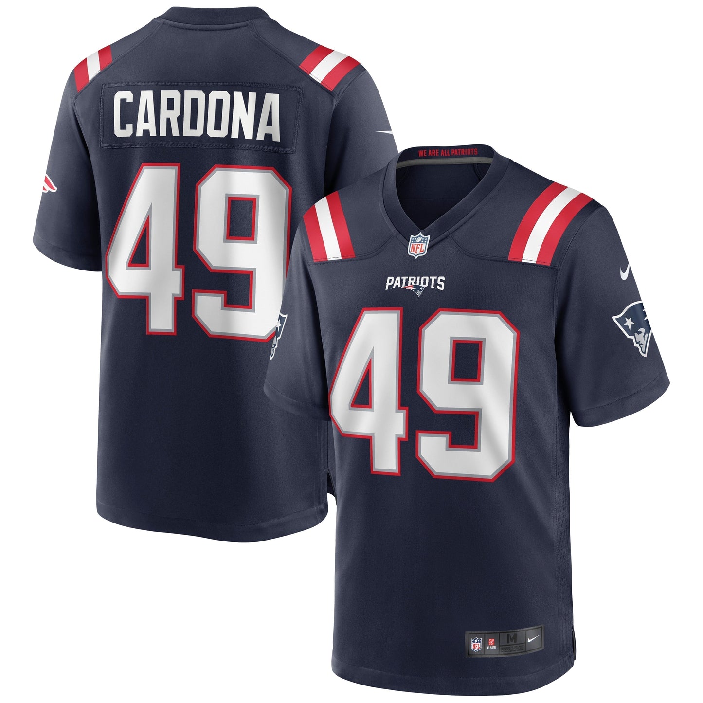 Joe Cardona New England Patriots Game Jersey - Navy football jersey product view 1