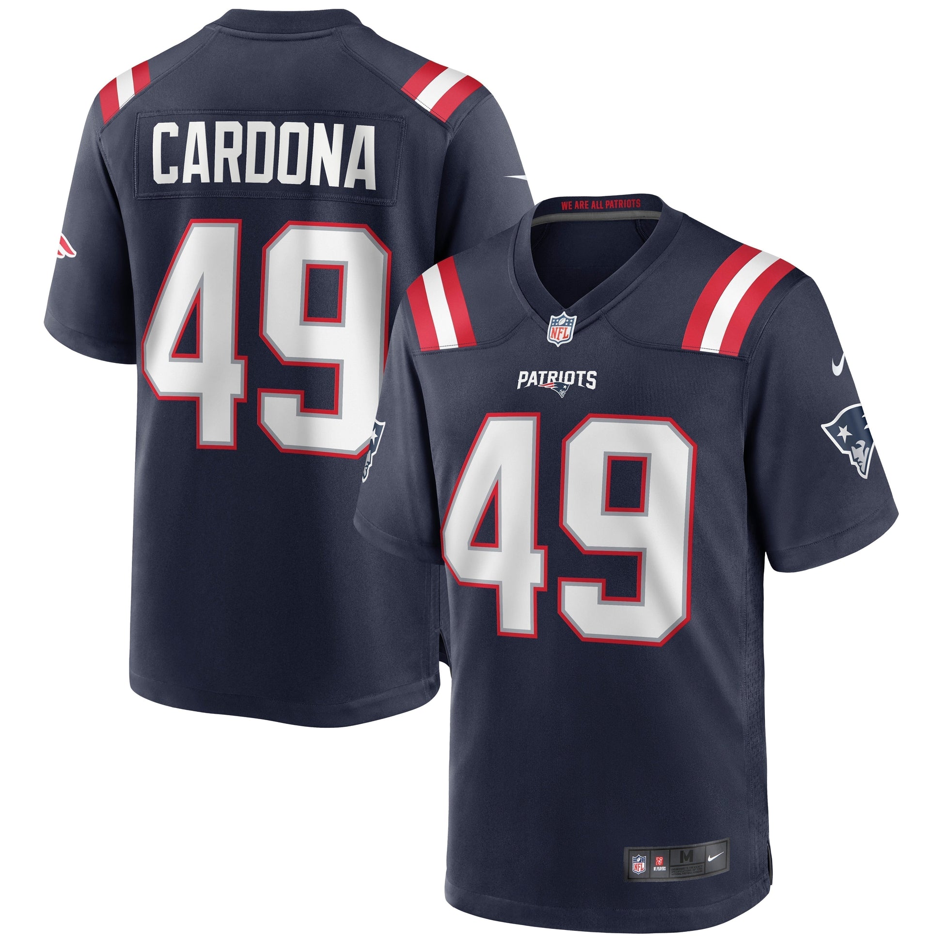 Joe Cardona New England Patriots Game Jersey - Navy football jersey product view 1