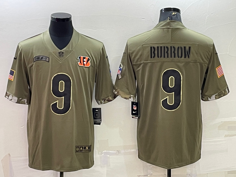 Men's Cincinnati Bengals Joe Burrow Olive 2022 Salute To Service Limited Jersey football jersey product view 1