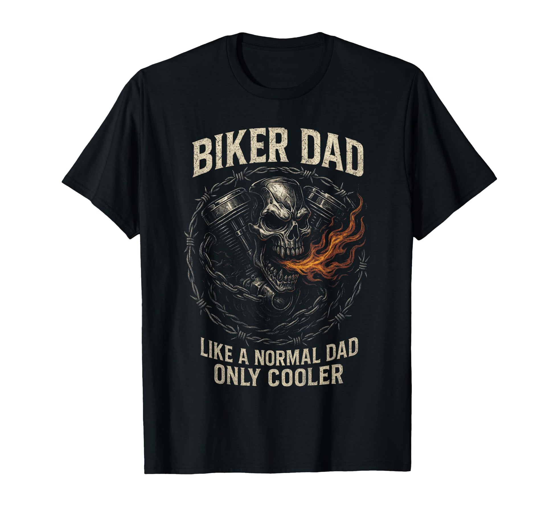 Biker Dad Skull Flames Motorcycle Rebel T-Shirt - Novelty Apparel Unisex - T-Shirt, Sweatshirt, Hoodie