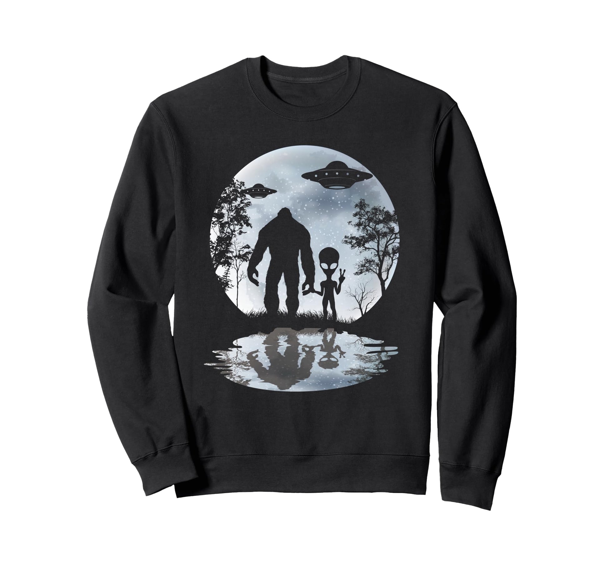 Alien Bigfoot Moon Sasquatch Ufo Sweatshirt - Unique Graphic for Adults - T-Shirt, Sweatshirt, Hoodie