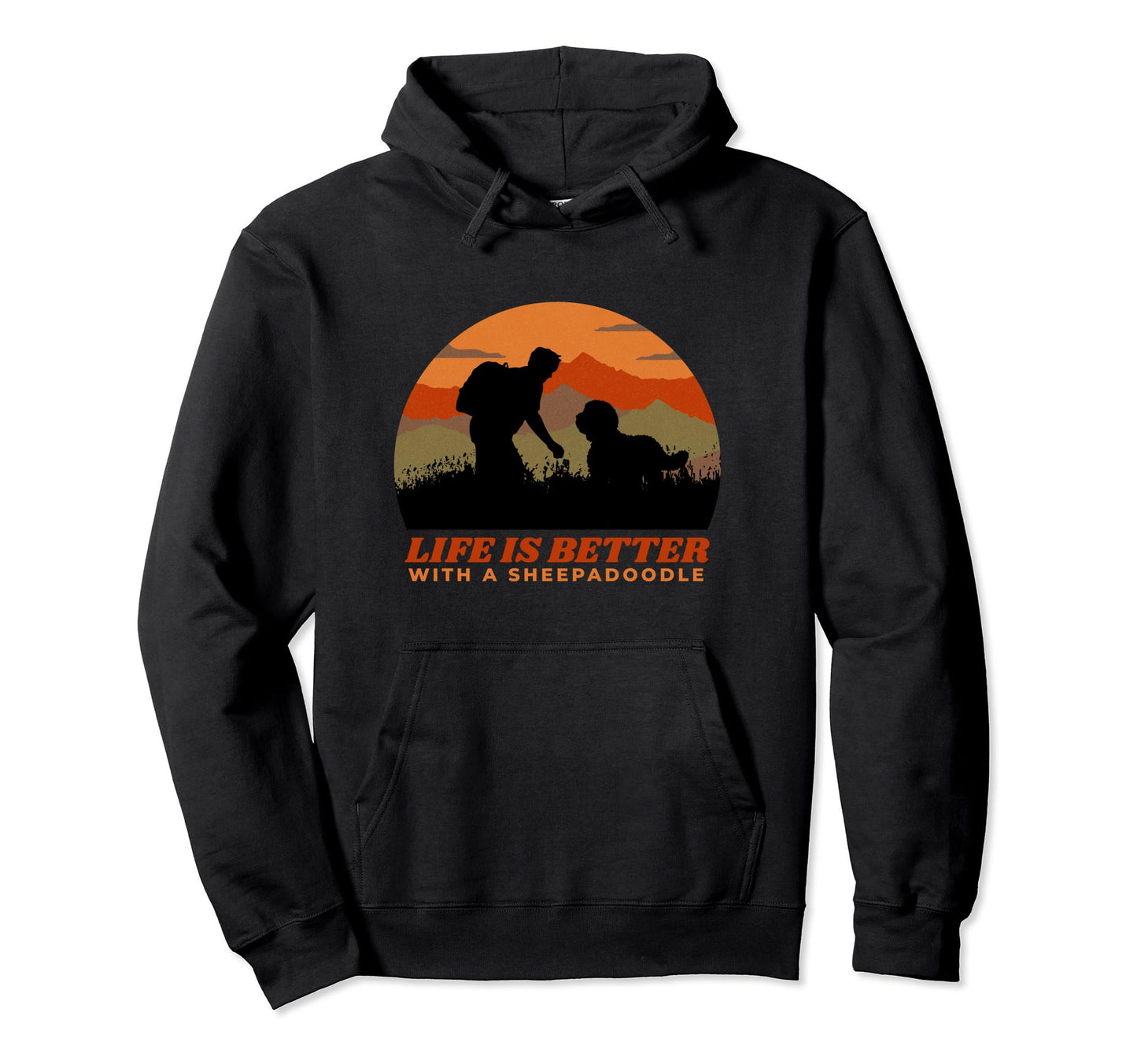Life Is Better Sheepadoodle Distressed Hoodie - Unique Graphic Men Women - T-Shirt, Sweatshirt, Hoodie