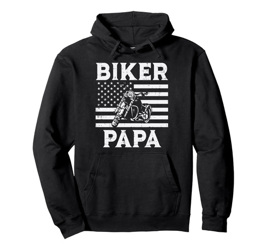 Biker Papa Us Flag Motorcycle Patriot Hoodie - Minimalist Print Men Women - T-Shirt, Sweatshirt, Hoodie
