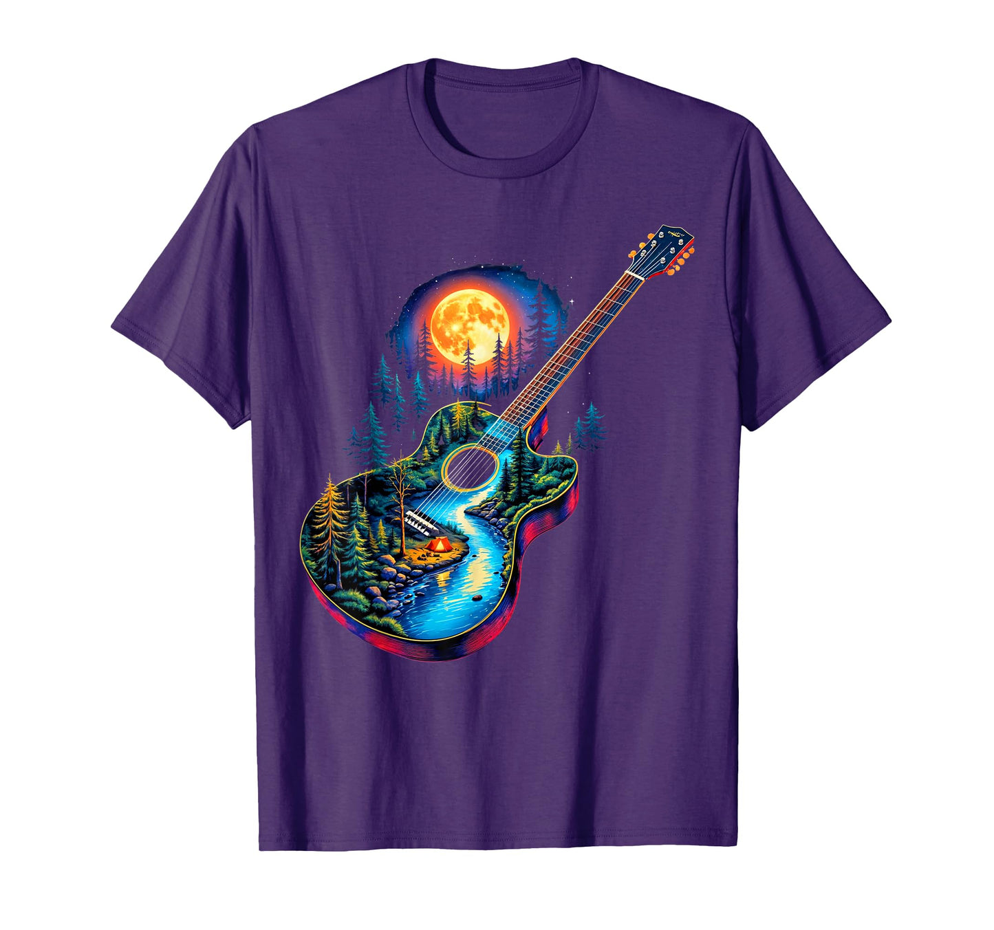 Guitar Lake Reflections Forest Pine T-Shirt - Trendy Graphic Men Women - T-Shirt, Sweatshirt, Hoodie
