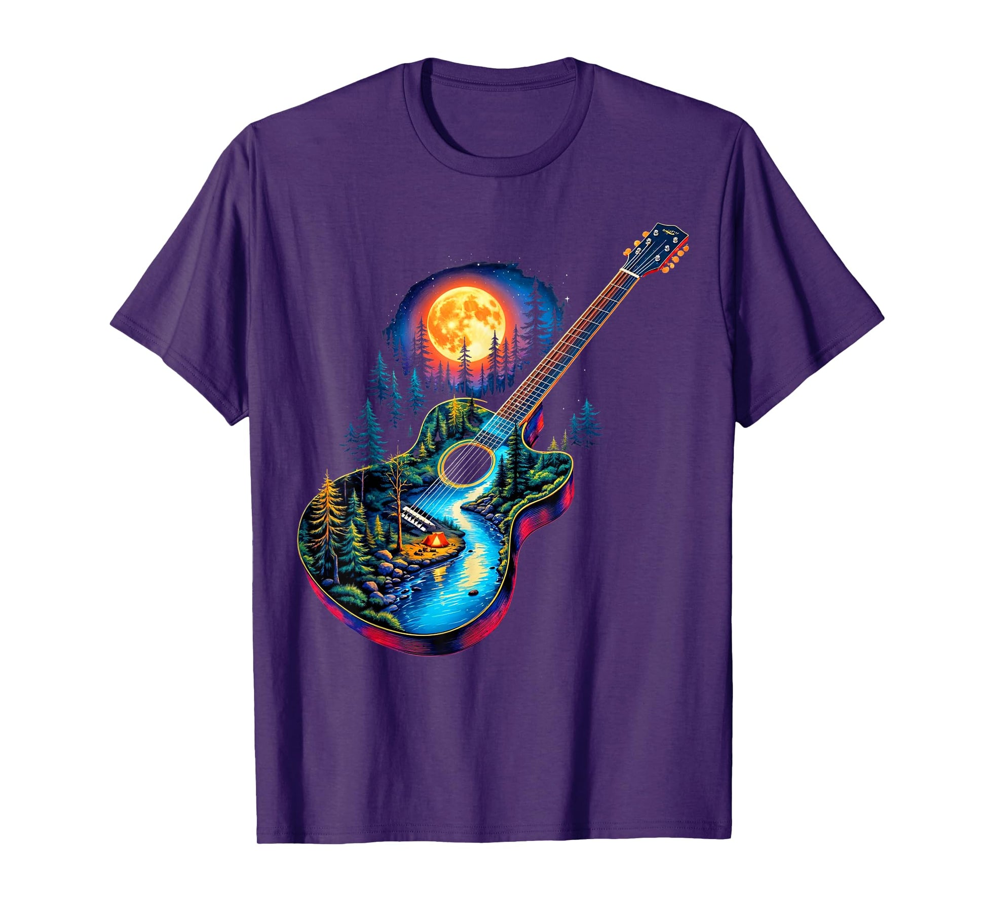 Guitar Lake Reflections Forest Pine T-Shirt - Trendy Graphic Men Women - T-Shirt, Sweatshirt, Hoodie