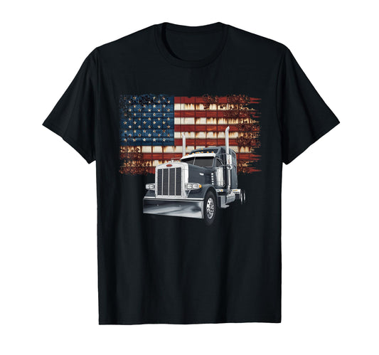American Flag Trucker Dad Big Rig T-Shirt - Novelty Apparel for Adults - T-Shirt, Sweatshirt, Hoodie