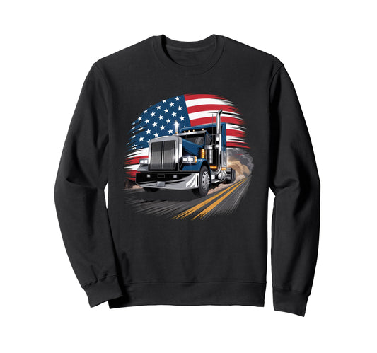 American Flag Trucker Dad Big Rig Sweatshirt - Graphic Print Men Women - T-Shirt, Sweatshirt, Hoodie