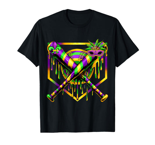 Baseball Mardi Gras Carnival Party T-Shirt - Unique Graphic for Adults - T-Shirt, Sweatshirt, Hoodie