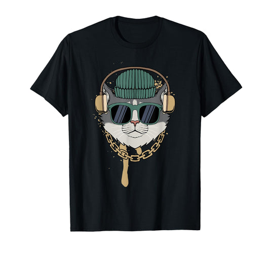 Cat Headphones Dj Deejay Music Bass T-Shirt - Streetwear Style Men Women - T-Shirt, Sweatshirt, Hoodie