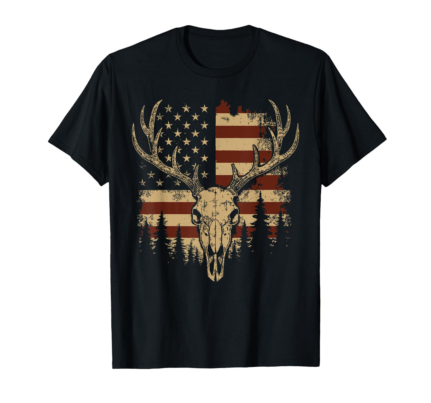 Deer Skull American Flag Patriotic T-Shirt - Fun Novelty Design for Adults - T-Shirt, Sweatshirt, Hoodie