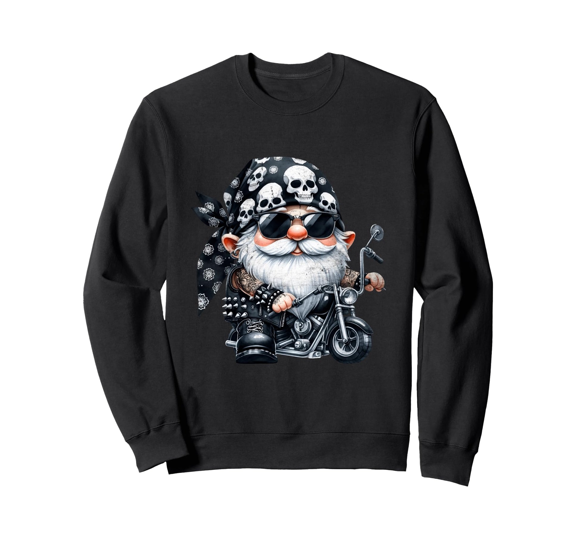 Funny Motorcycle Gnome Black Skull Sweatshirt - Minimalist Print Men Women - T-Shirt, Sweatshirt, Hoodie