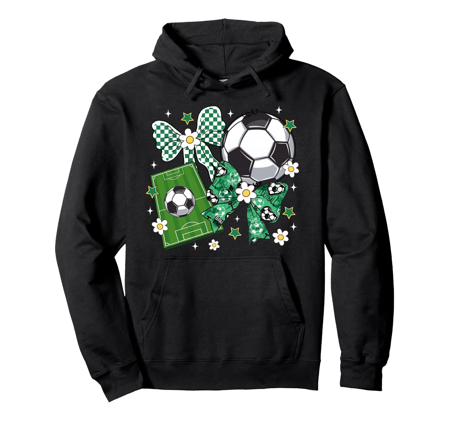 Bow Soccer Checkered Flowers Soccer Hoodie - Trendy Graphic Men Women - T-Shirt, Sweatshirt, Hoodie
