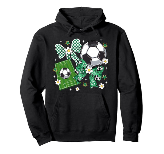 Bow Soccer Checkered Flowers Soccer Hoodie - Trendy Graphic Men Women - T-Shirt, Sweatshirt, Hoodie