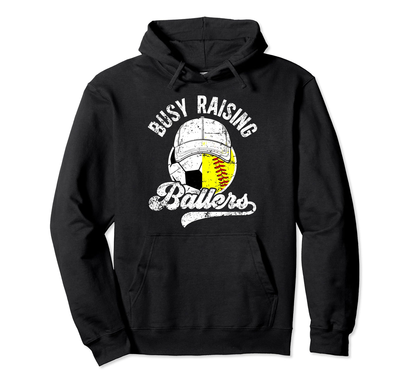 Busy Raising Ballers Softball Hoodie - Fun Novelty Design for Adults - T-Shirt, Sweatshirt, Hoodie