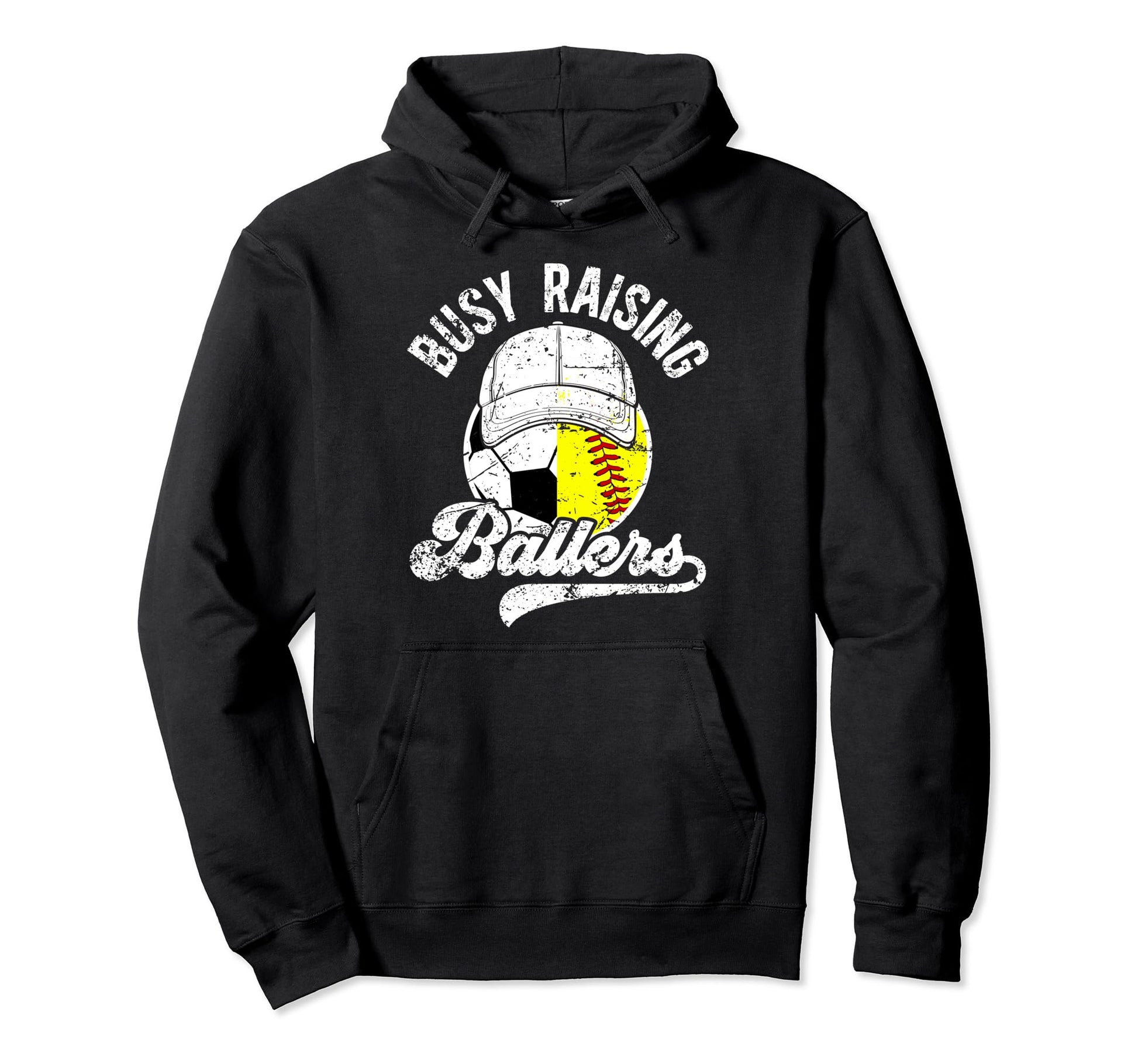 Busy Raising Ballers Softball Hoodie - Fun Novelty Design for Adults - T-Shirt, Sweatshirt, Hoodie