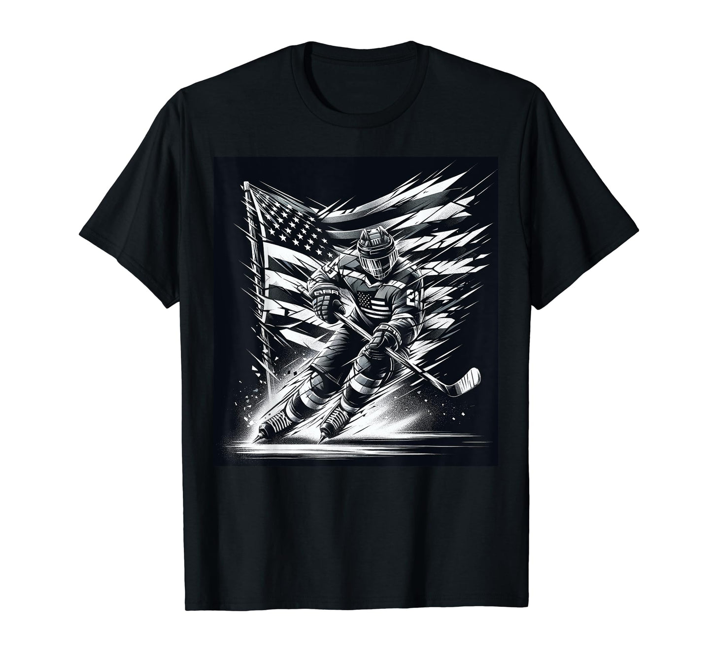 Hockey American Flag 4Th July T-Shirt - Minimalist Print for Adults - T-Shirt, Sweatshirt, Hoodie