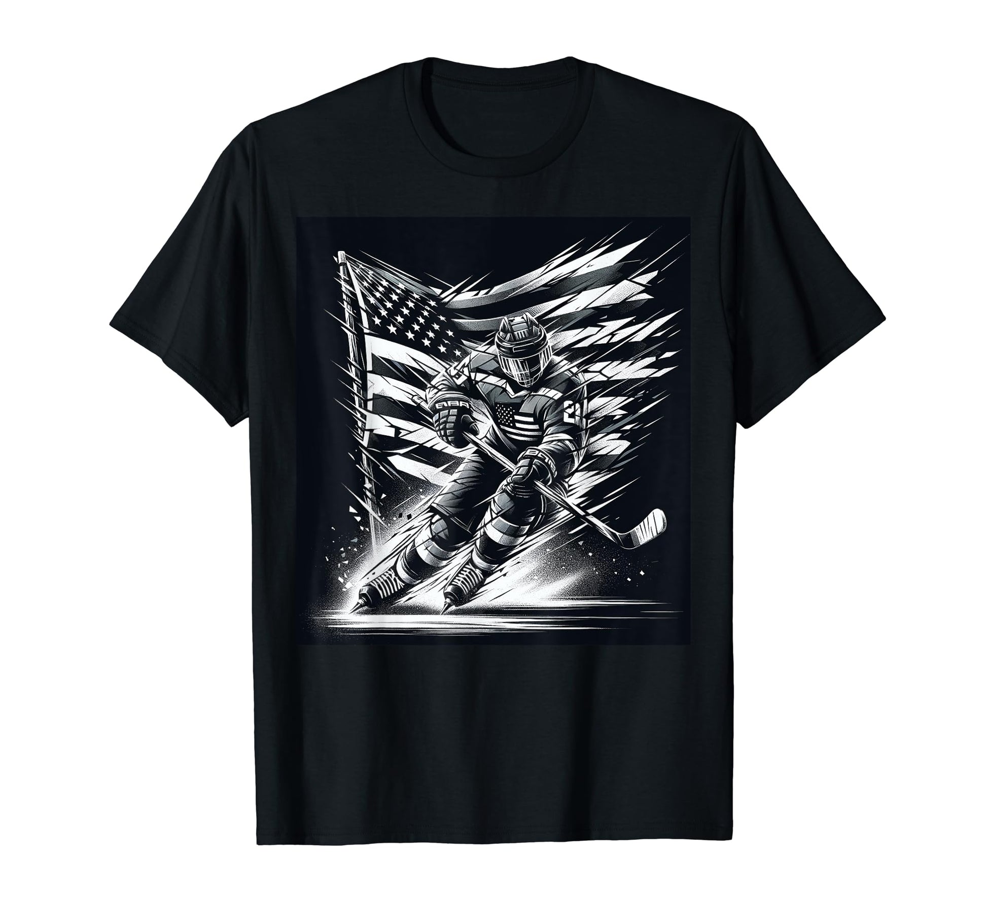 Hockey American Flag 4Th July T-Shirt - Minimalist Print for Adults - T-Shirt, Sweatshirt, Hoodie