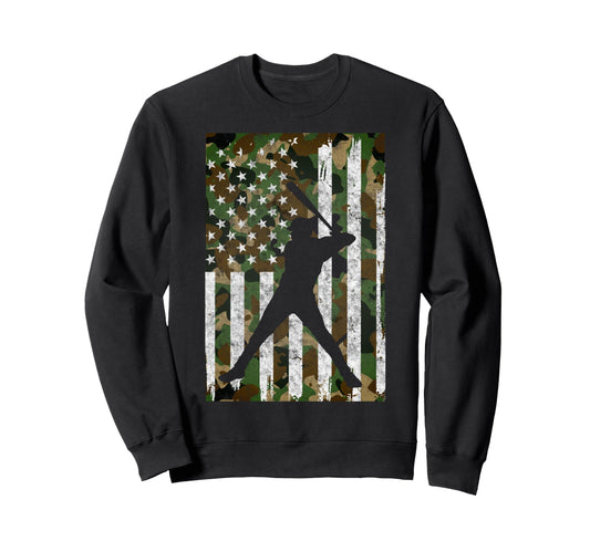 Baseball Us Camouflage Flag Sweatshirt - Trendy Graphic for Adults - T-Shirt, Sweatshirt, Hoodie