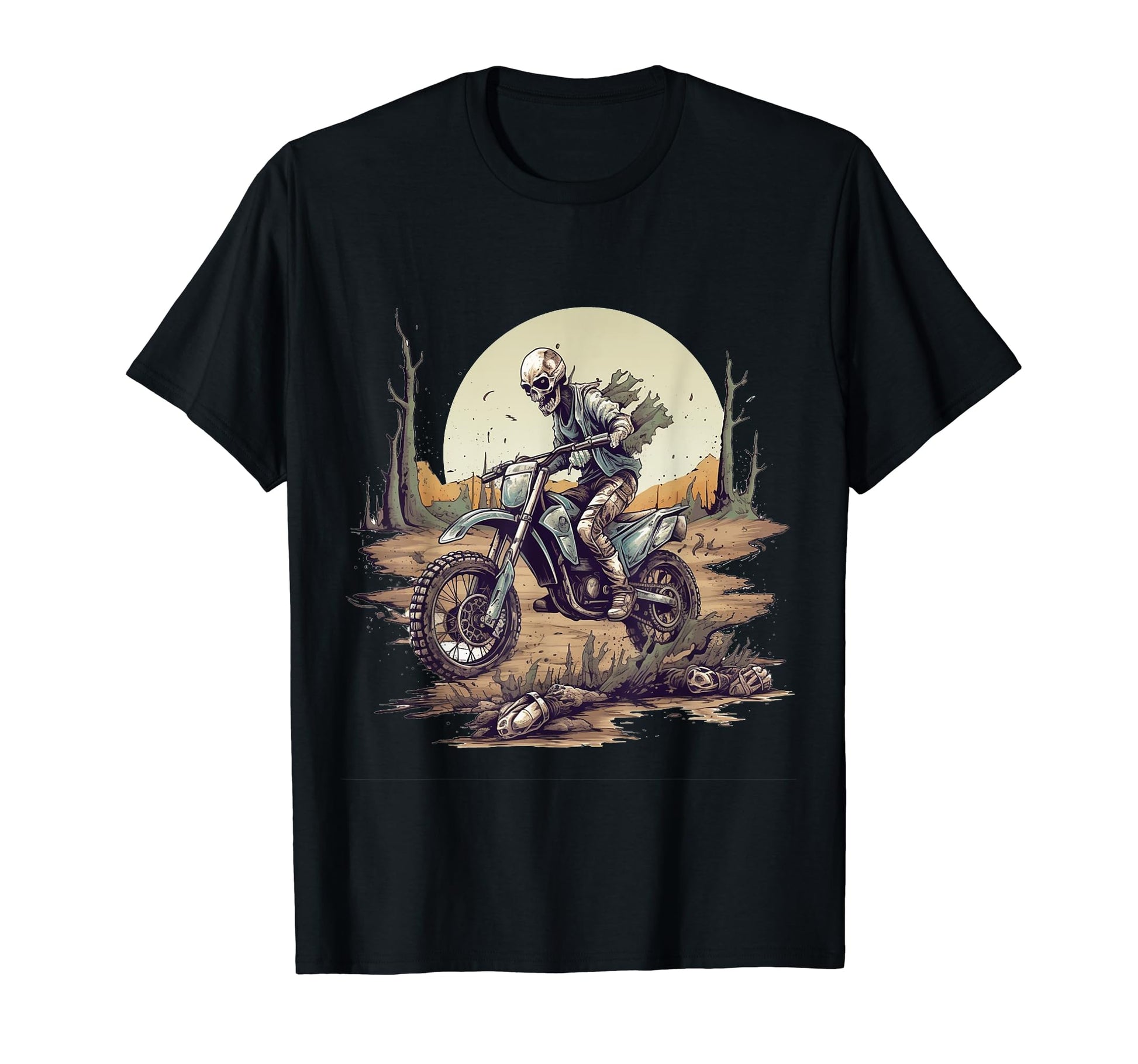 Zombie Riding Dirt Bike Halloween T-Shirt - Unique Graphic Men Women - T-Shirt, Sweatshirt, Hoodie