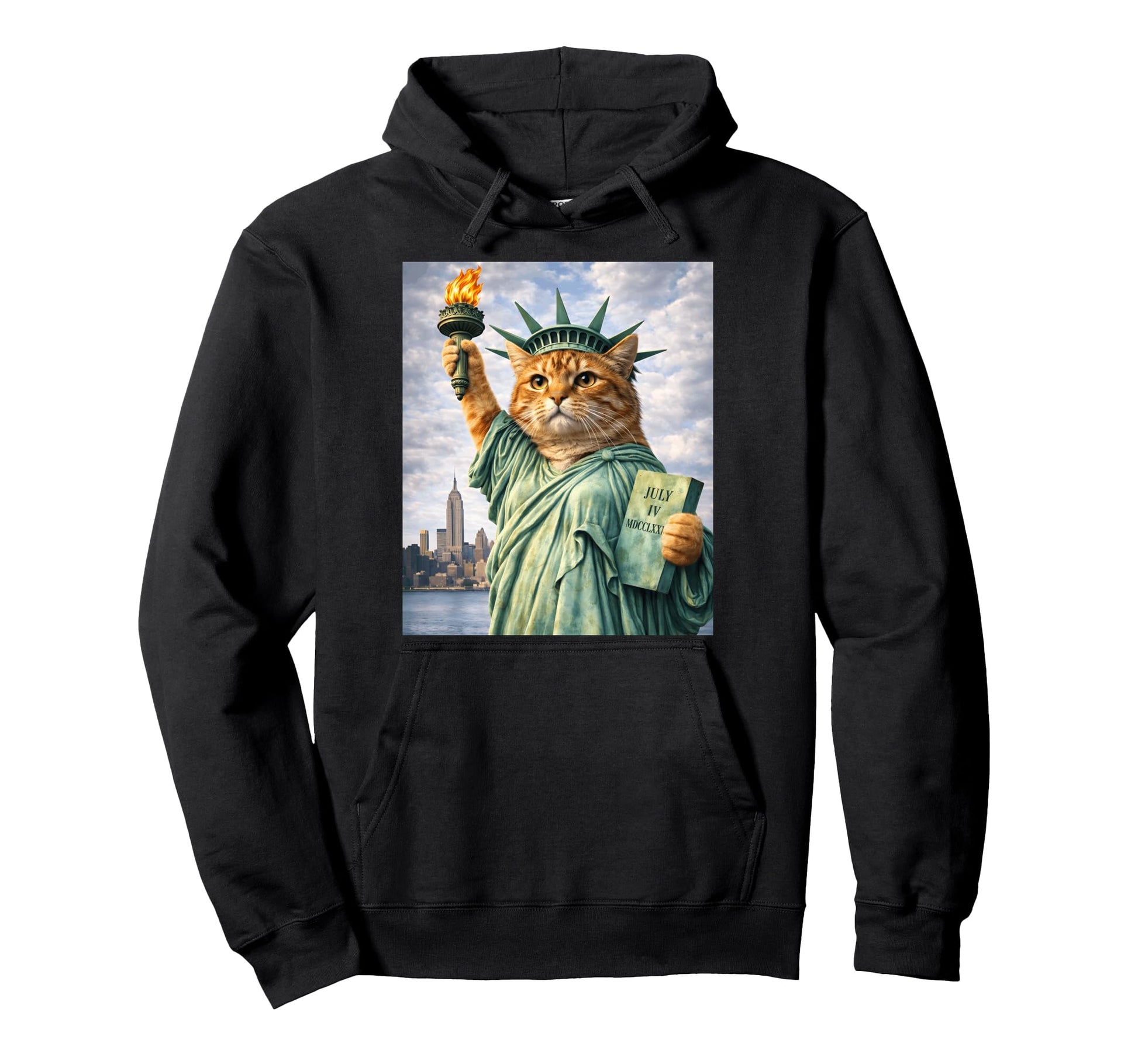 Cat Statue Liberty Funny Freedom Hoodie - Casual Everyday Wear Men Women - T-Shirt, Sweatshirt, Hoodie