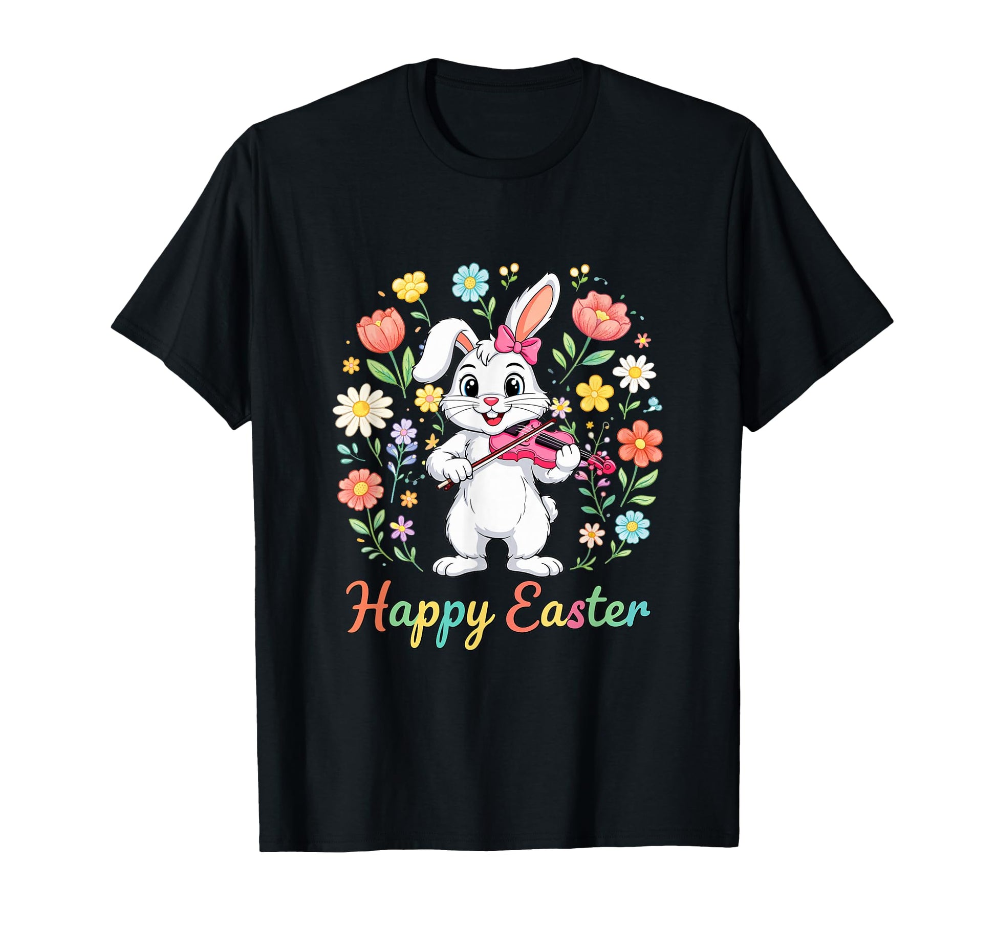Happy Easter Bunny Playing Violin T-Shirt - Minimalist Print Unisex - T-Shirt, Sweatshirt, Hoodie