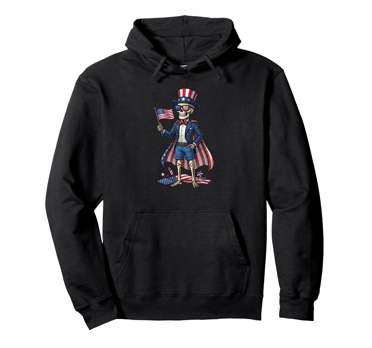 Funny Skeleton American Usa Flag Hoodie - Custom Art Print Men Women - T-Shirt, Sweatshirt, Hoodie