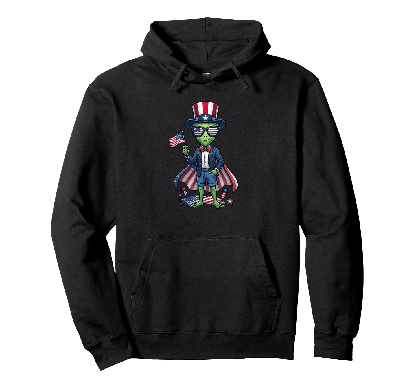Funny Alien American Usa Flag Memorial Hoodie - Unique Graphic for Adults - T-Shirt, Sweatshirt, Hoodie