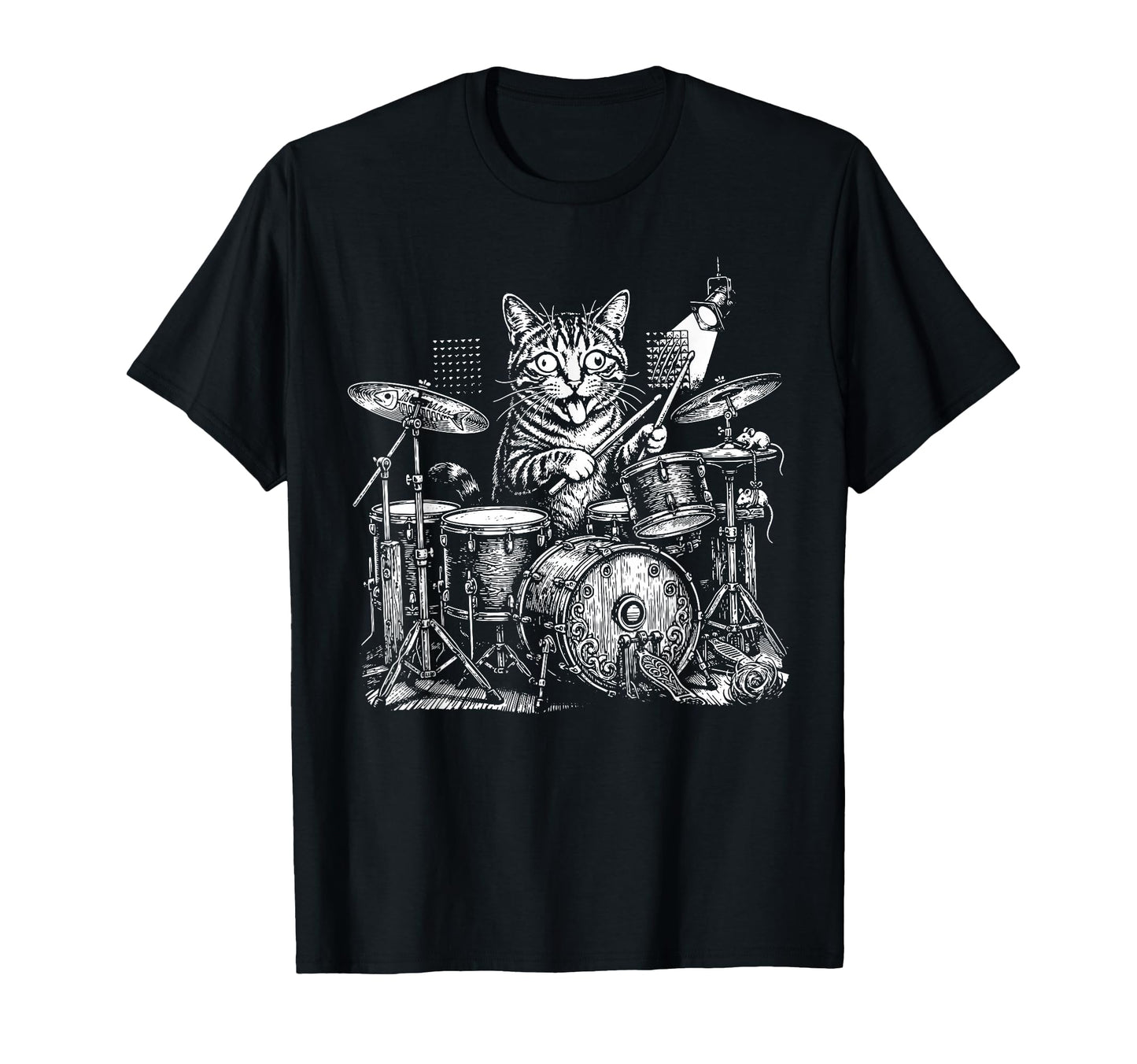 Funny Cat Strabismus Playing Drums T-Shirt - Fun Novelty Design Unisex - T-Shirt, Sweatshirt, Hoodie