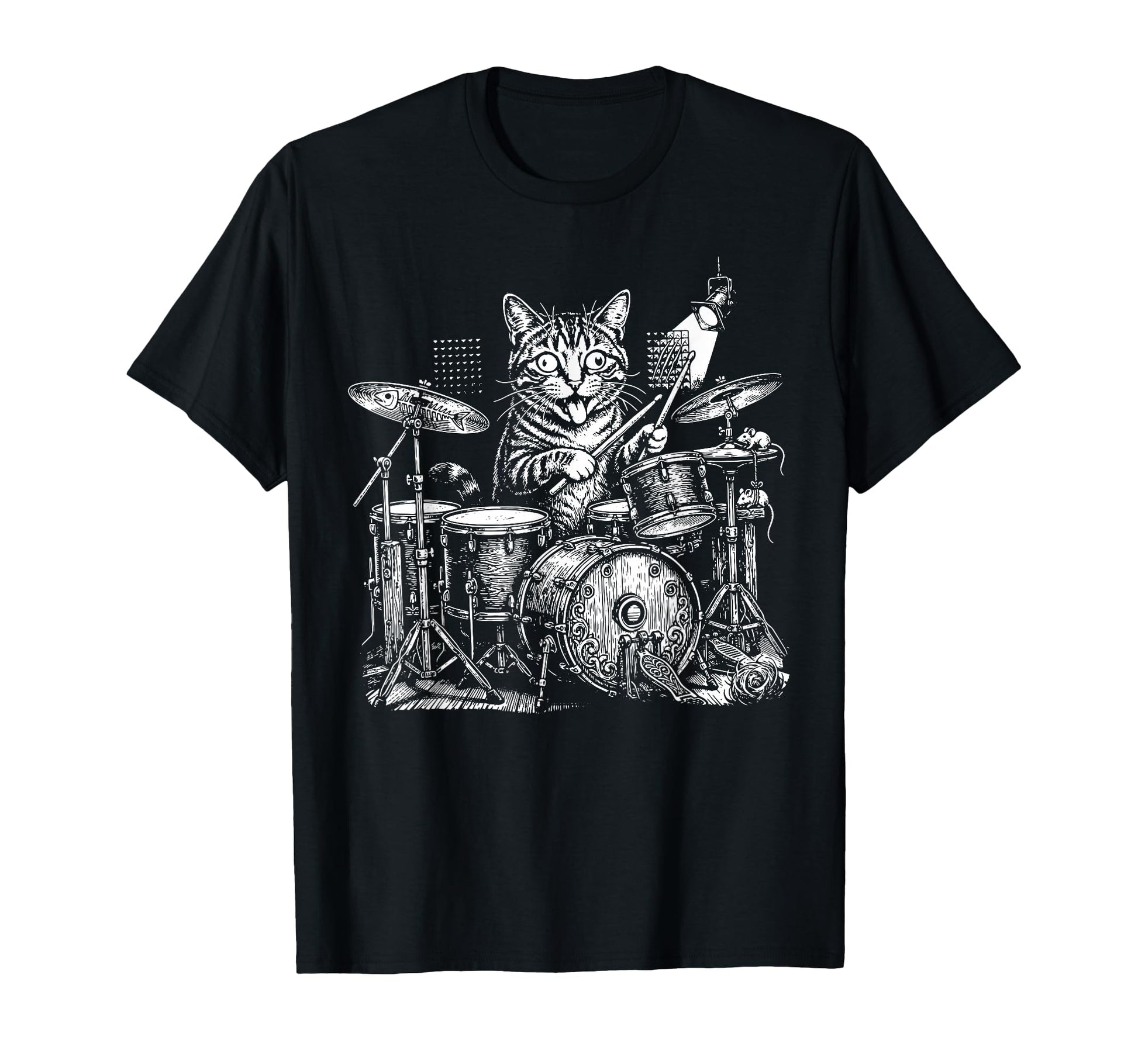 Funny Cat Strabismus Playing Drums T-Shirt - Fun Novelty Design Unisex - T-Shirt, Sweatshirt, Hoodie