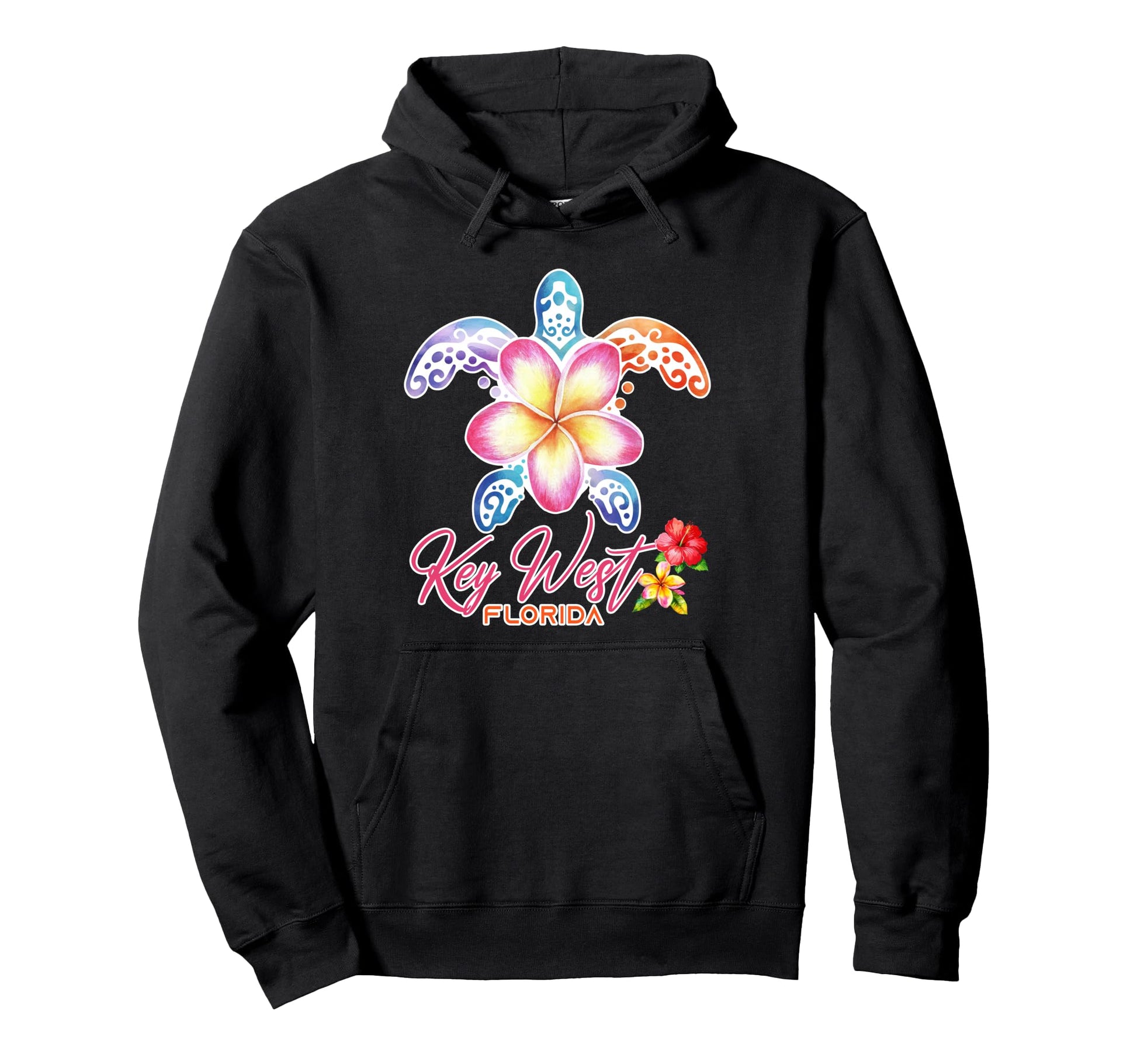 Key West Sea Turtle Plumeria Florida Hoodie - Minimalist Print for Adults - T-Shirt, Sweatshirt, Hoodie