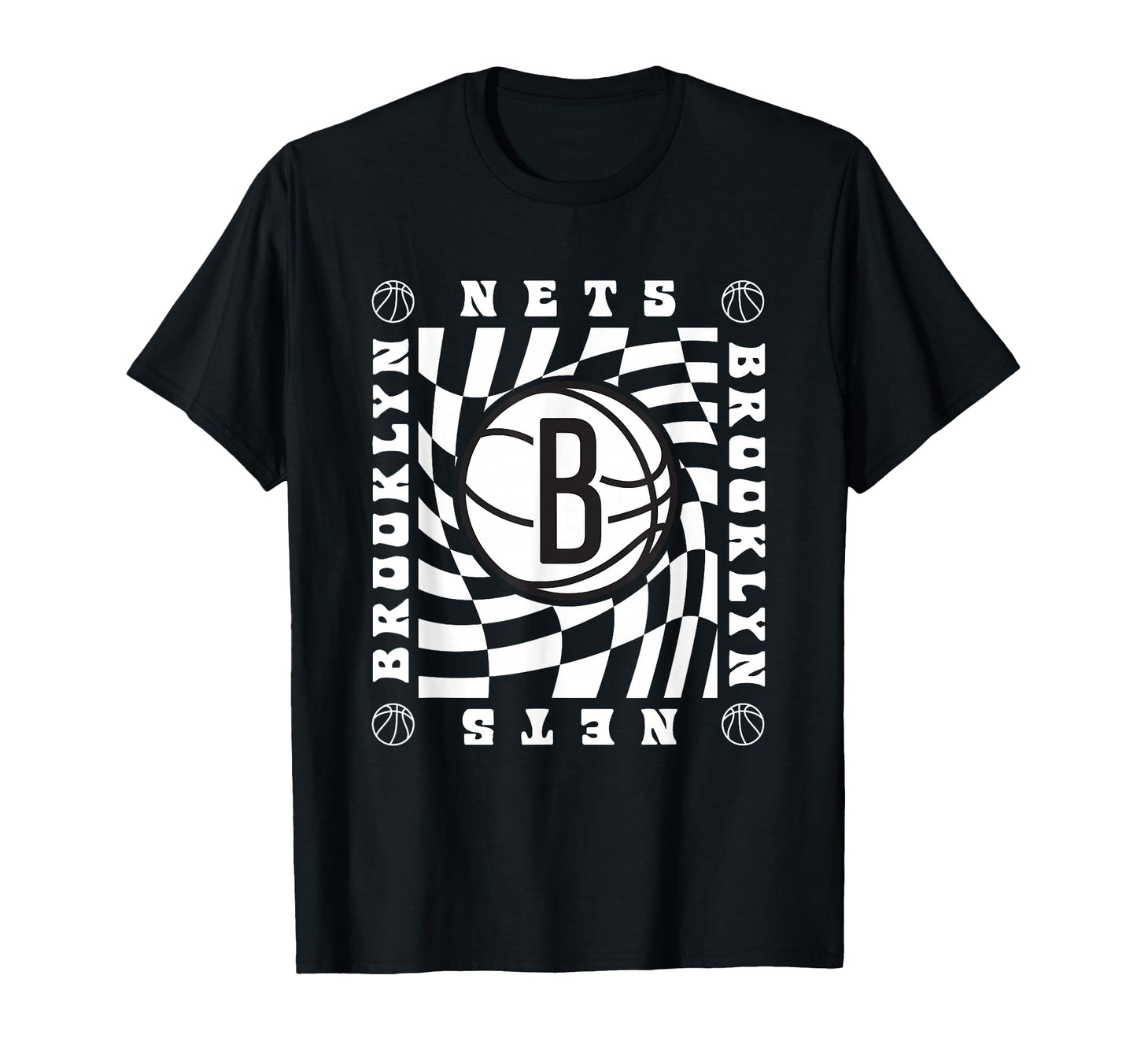 Nba Brooklyn Nets Checkerboard Wave T-Shirt - Aesthetic Graphic Men Women - T-Shirt, Sweatshirt, Hoodie