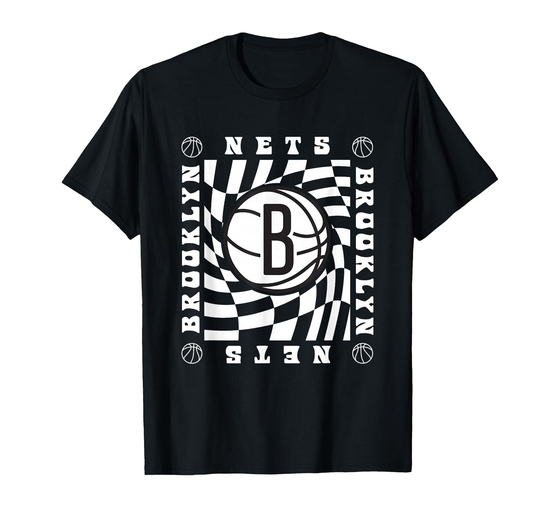 Nba Brooklyn Nets Checkerboard Wave T-Shirt - Aesthetic Graphic Men Women - T-Shirt, Sweatshirt, Hoodie