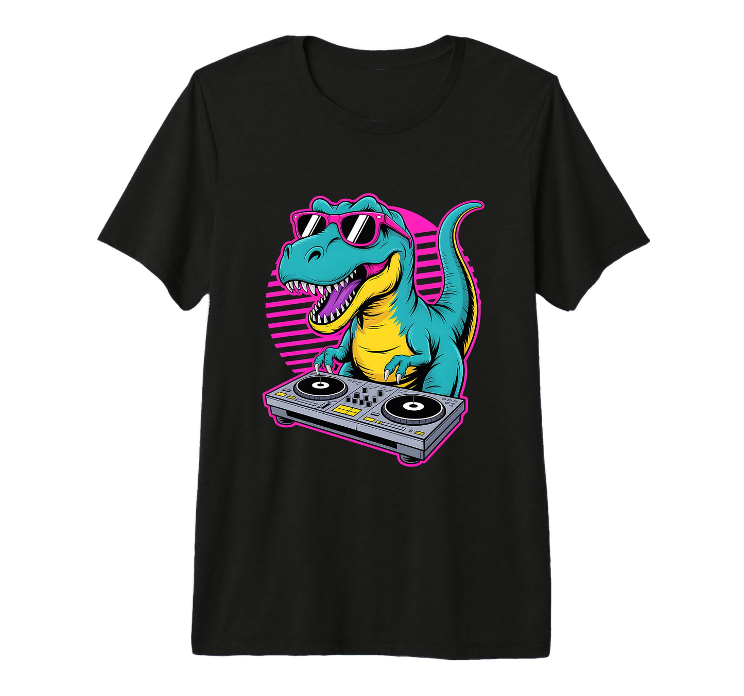 Funny Dj Dinosaur Turntable Synthwave T-Shirt - Streetwear Style Men Women - T-Shirt, Sweatshirt, Hoodie