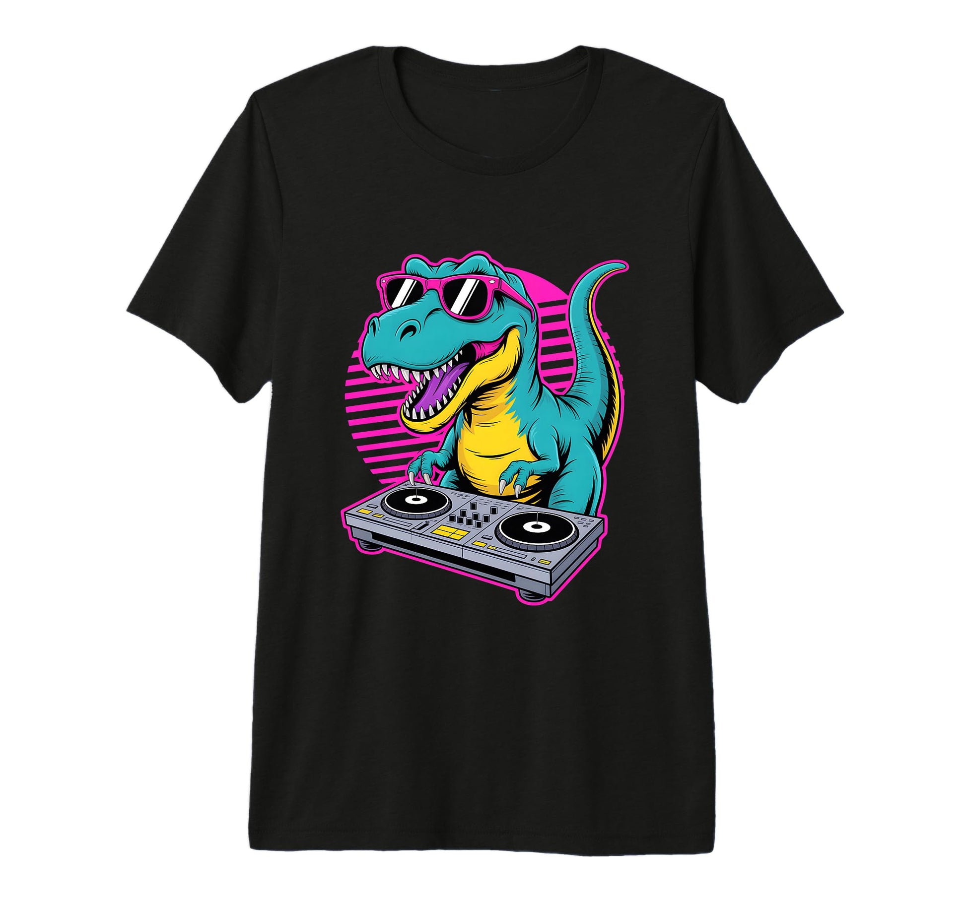 Funny Dj Dinosaur Turntable Synthwave T-Shirt - Streetwear Style Men Women - T-Shirt, Sweatshirt, Hoodie