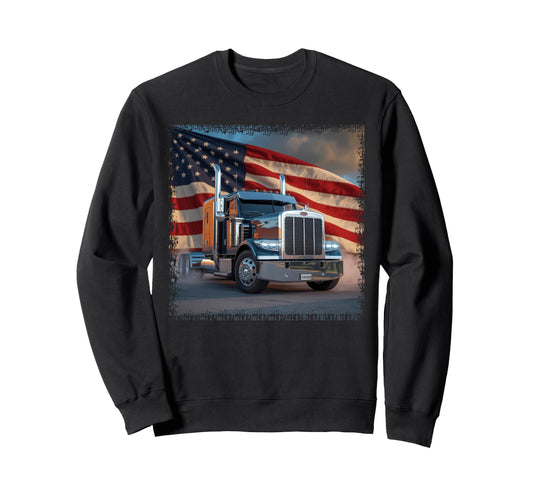 American Flag Trucker Dad Big Rig Sweatshirt - Novelty Apparel Unisex - T-Shirt, Sweatshirt, Hoodie