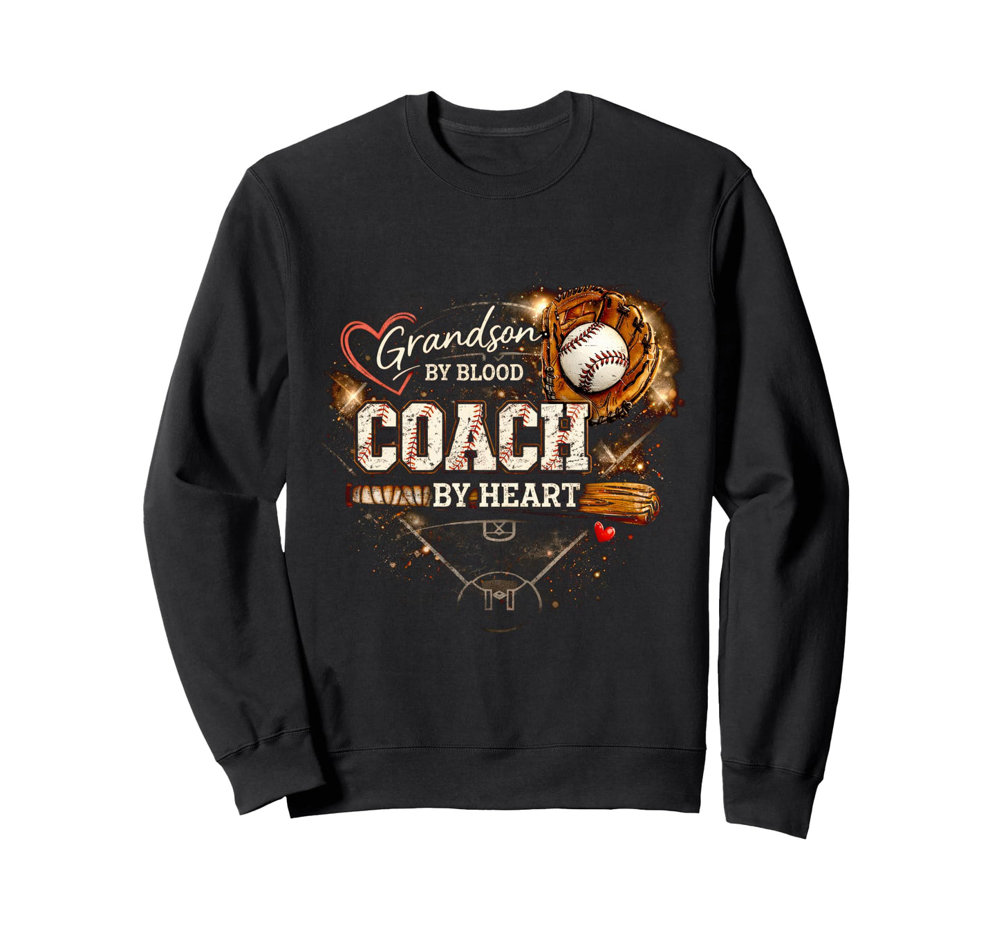 Grandson Blood Coach Heart Baseball Sweatshirt - Graphic Print for Adults - T-Shirt, Sweatshirt, Hoodie