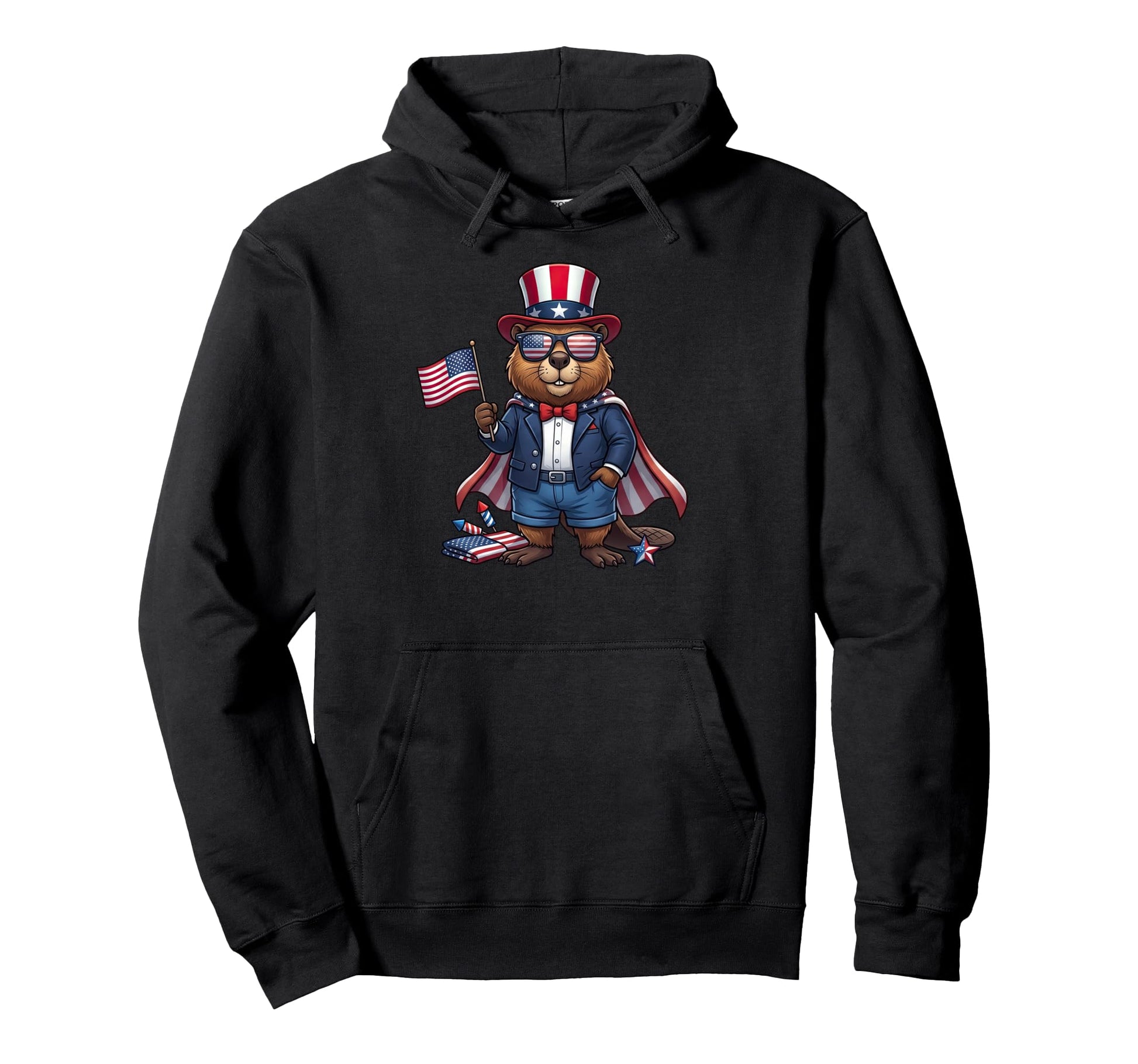 Funny Beaver American Usa Flag Hoodie - Casual Everyday Wear Unisex - T-Shirt, Sweatshirt, Hoodie