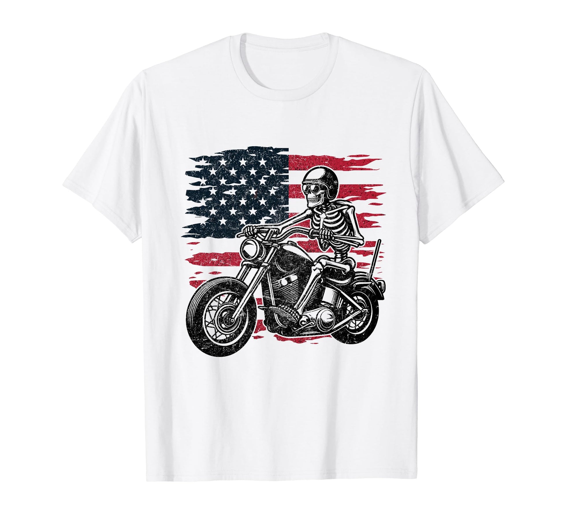 Us Flag Motorcycle Skeleton Biker 4Th T-Shirt - Novelty Apparel Men Women - T-Shirt, Sweatshirt, Hoodie