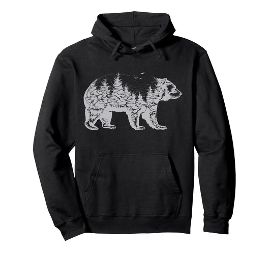 Bear Silhouette Forest Nature Lovers Animal Hoodie - Graphic Print Unisex - T-Shirt, Sweatshirt, Hoodie