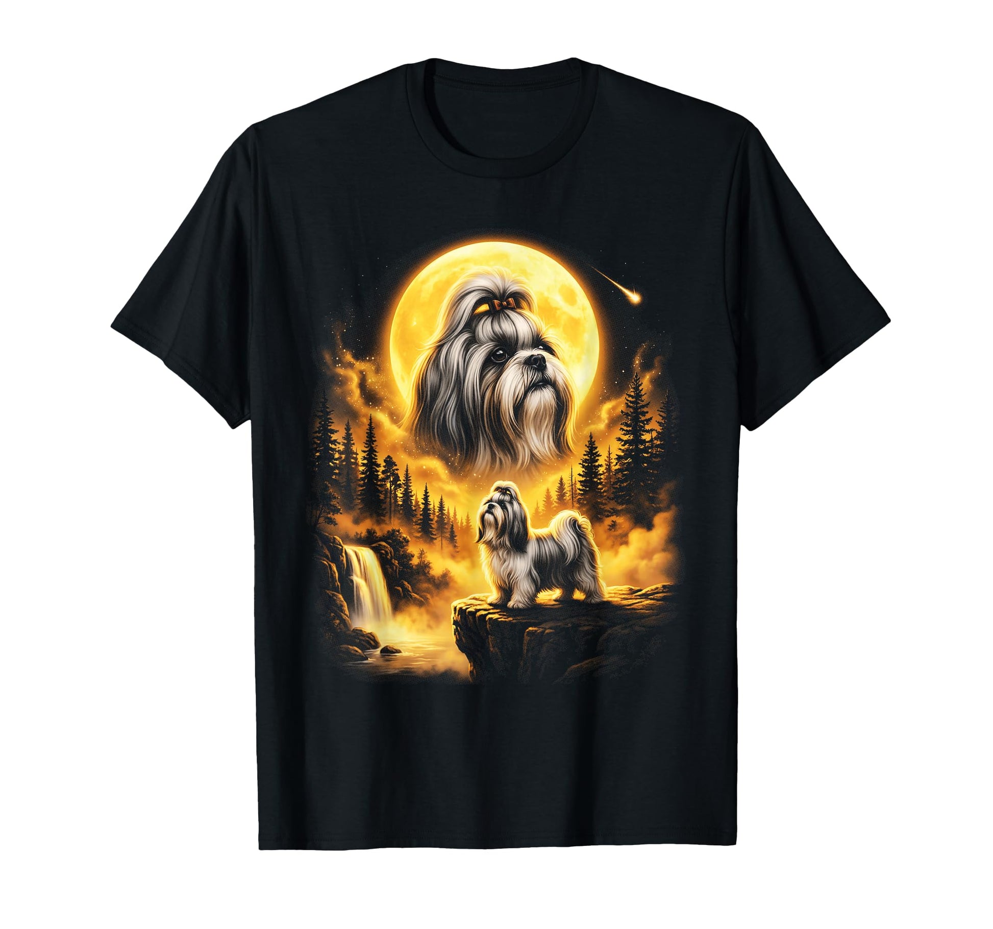 Shih Tzu Dog Howling To Moon 90S T-Shirt - Fun Novelty Design Men Women - T-Shirt, Sweatshirt, Hoodie
