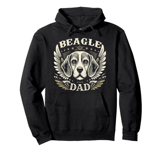 Beagle Dad Biker Wings Motorcycle Lover Hoodie - Fun Novelty Design Unisex - T-Shirt, Sweatshirt, Hoodie