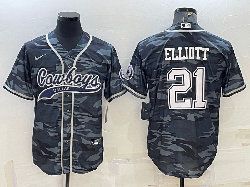 Men's Dallas Cowboys Ezekiel Elliott #21 Grey Camouflage Game Jersey1 Joint Edition football jersey product view 1